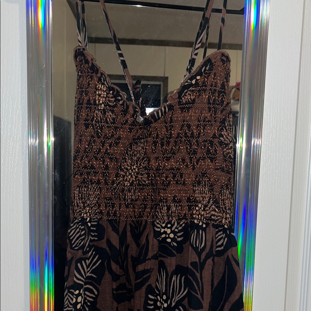 Free People Brown Floral Smocked Maxi Dress